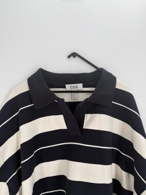 Cos Striped Jersey Rugby Collared Long Sleeve Boxy Shirt Black White